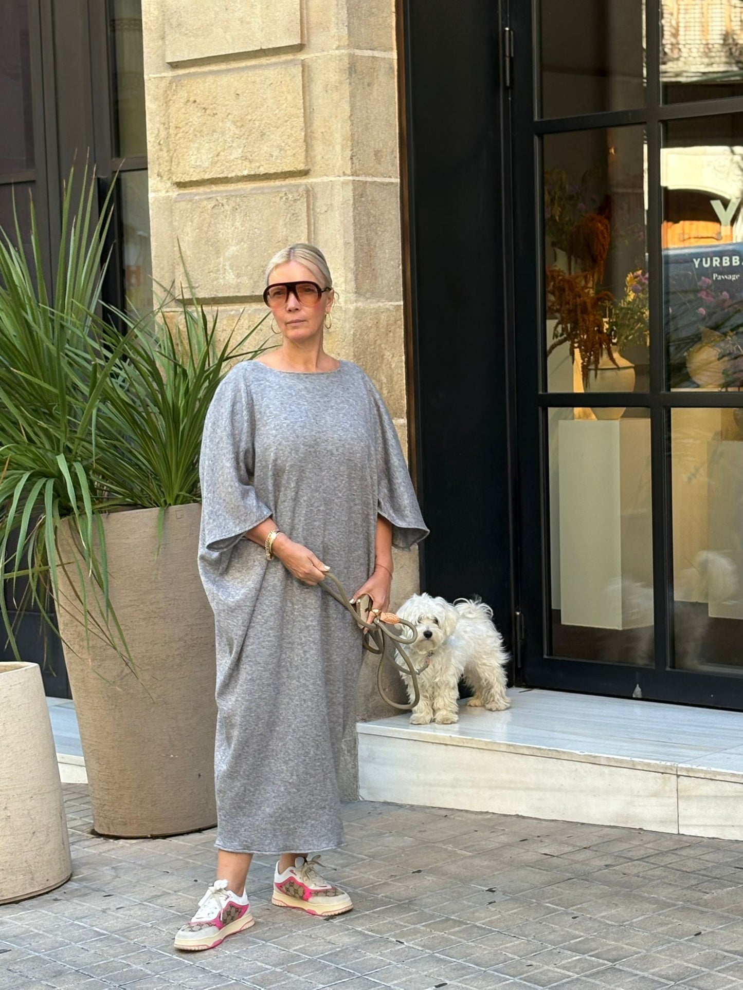V neck dress | Grey knit