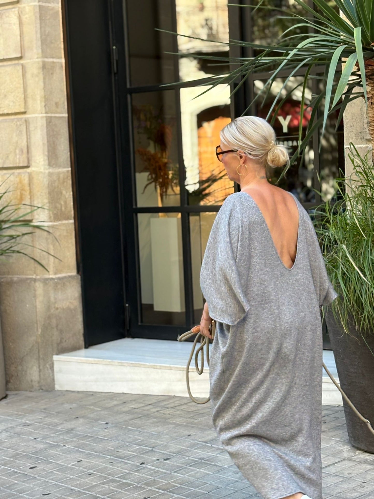 V neck dress | Grey knit
