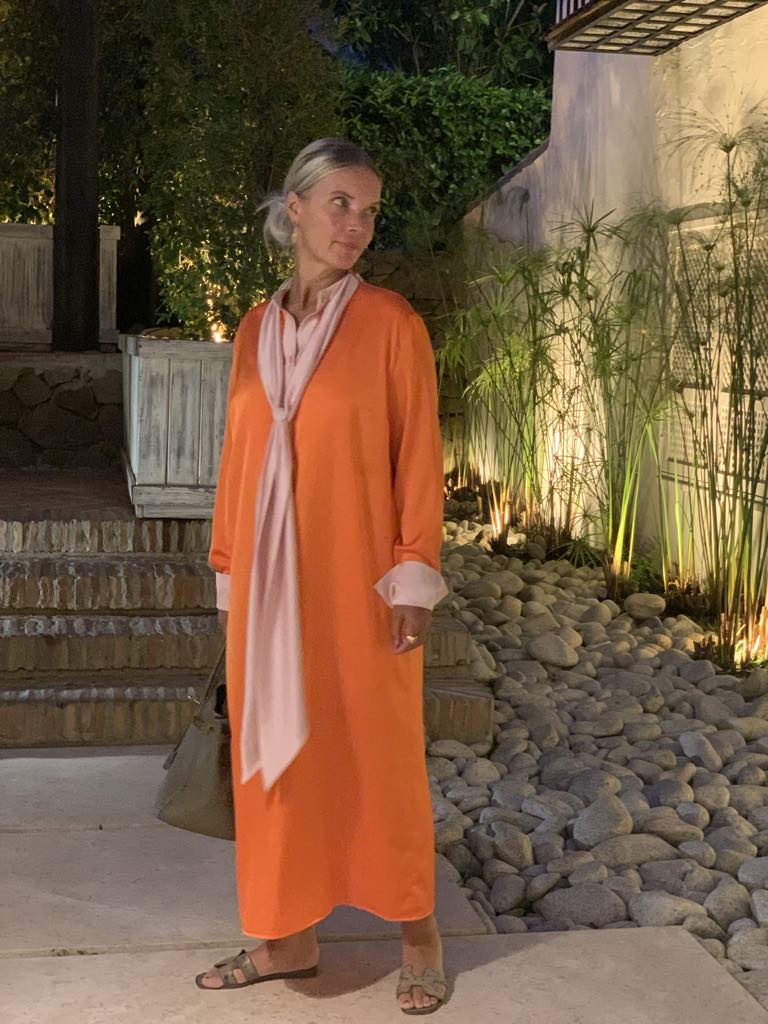 Dress | Pussy bow orange / rose