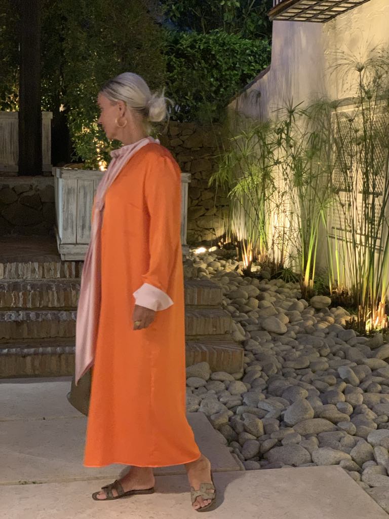 Dress | Pussy bow orange / rose