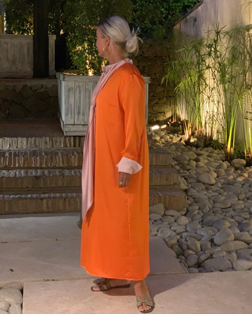 Dress | Pussy bow orange / rose
