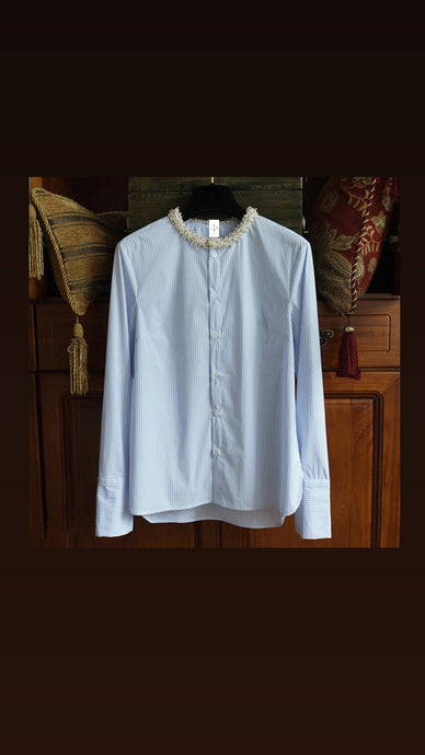 Shirt | Blue / White Pearl collar
