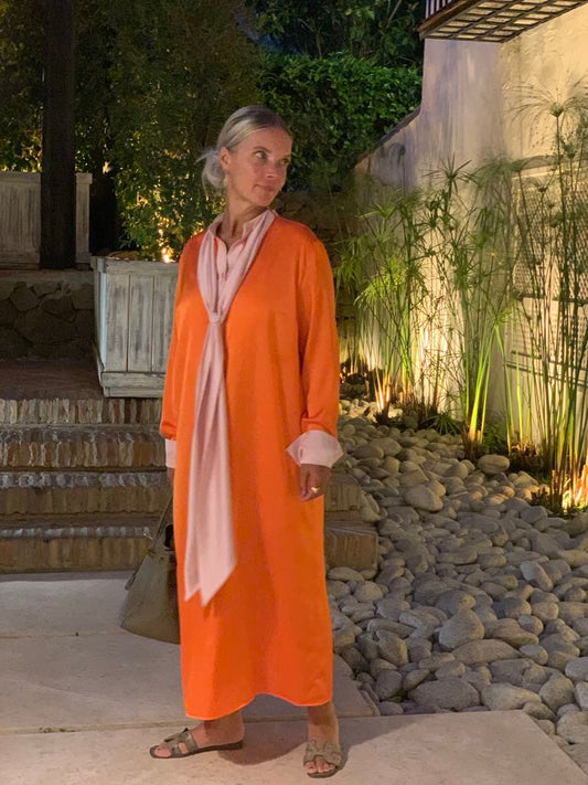 Dress | Pussy bow orange / rose